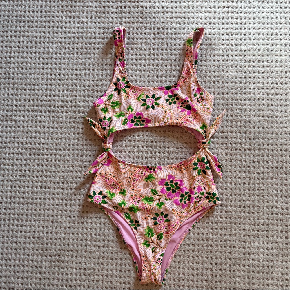 Aerie Pink and Green Floral Swimsuit